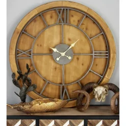 Kirkland's Home Brown Wood Frame Black Metal Cutout Wall Clock- Clocks