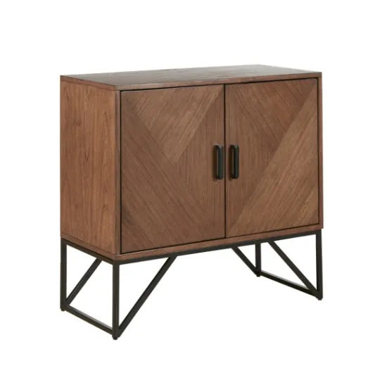 Kirkland's Home Brown Wood Frame Metal Base 2-Door Cabinet- Cabinets & Sideboards