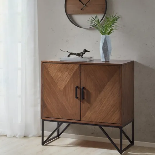 Kirkland's Home Brown Wood Frame Metal Base 2-Door Cabinet- Cabinets & Sideboards