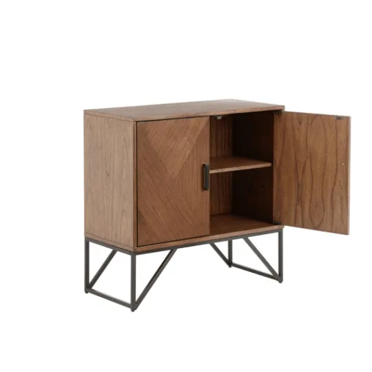 Kirkland's Home Brown Wood Frame Metal Base 2-Door Cabinet- Cabinets & Sideboards