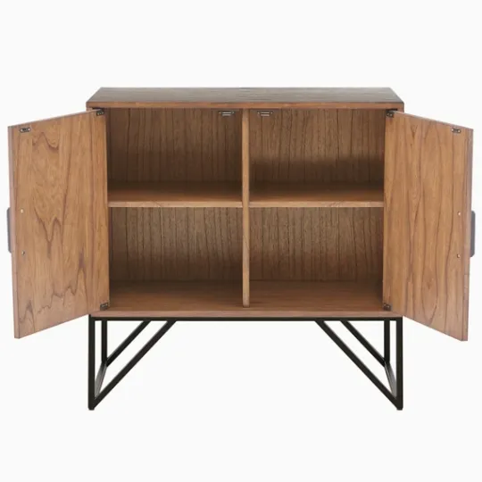 Kirkland's Home Brown Wood Frame Metal Base 2-Door Cabinet- Cabinets & Sideboards