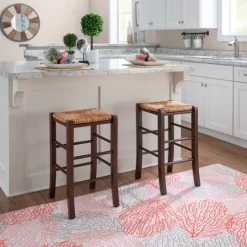 Kirkland's Home Brown Wood Grass Backless 2-Pc. Counter Stool Set- Bar Stools & Counter Height Stools
