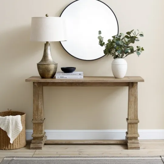 Kirkland's Home Brown Wood Pedestal Base Console Table- Console Tables