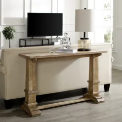 Kirkland's Home Brown Wood Pedestal Base Console Table- Console Tables