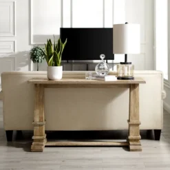 Kirkland's Home Brown Wood Pedestal Base Console Table- Console Tables