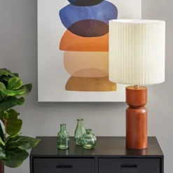 Kirkland's Home Brown Wood Pleated Shade Table Lamp- Table Lamps