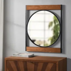 Kirkland's Home Brown Wooden Slats Round Frame Mirror- Framed Mirrors