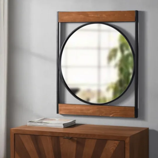 Kirkland's Home Brown Wooden Slats Round Frame Mirror- Framed Mirrors