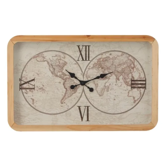 Kirkland's Home Brown World Map Rectangular Wall Clock- Clocks