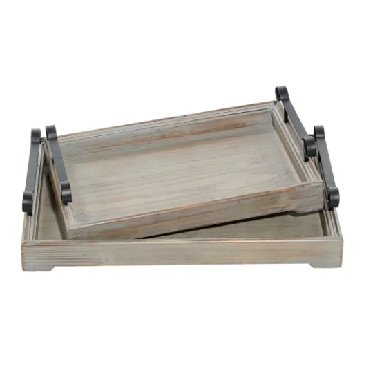 Kirkland's Home Brushed Distressed 2-Pc. Decorative Tray Set- Decorative Trays