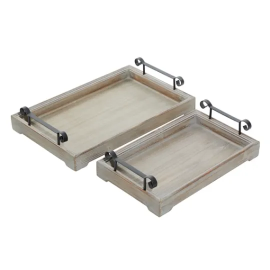 Kirkland's Home Brushed Distressed 2-Pc. Decorative Tray Set- Decorative Trays