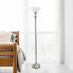 Kirkland's Home Brushed Nickel And Marbleized Glass Torchiere- Floor Lamps
