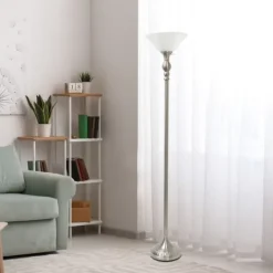 Kirkland's Home Brushed Nickel And Marbleized Glass Torchiere- Floor Lamps