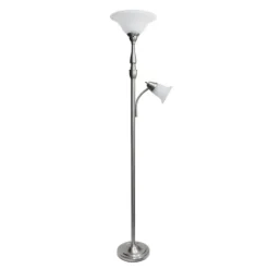 Kirkland's Home Brushed Nickel Base Marble Glass Shade Floor Lamp- Floor Lamps