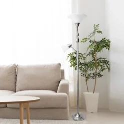 Kirkland's Home Brushed Nickel Base Marble Glass Shade Floor Lamp- Floor Lamps