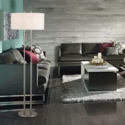 Kirkland's Home Brushed Steel Double-Bulb Oval Floor Lamp- Floor Lamps
