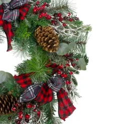 Kirkland's Home Buffalo Check Plaid Ribbon Holiday Wreath- Wreaths
