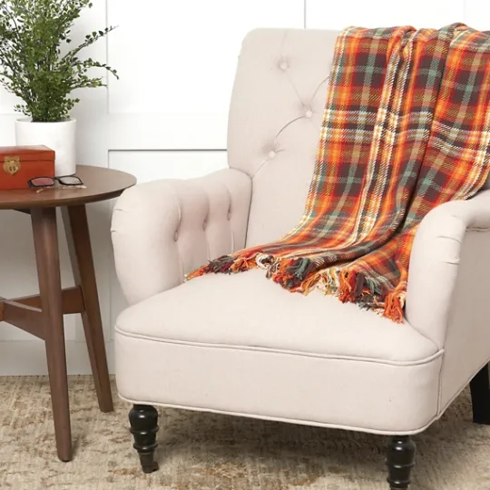 Kirkland's Home Burnt Harvest Plaid Throw- Blankets & Throws