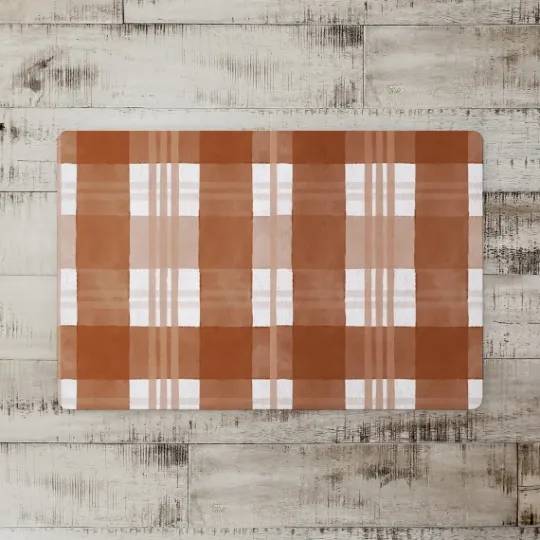 Kirkland's Home Burnt Orange Plaid Harvest Floor Mat- Kitchen & Floor Mats