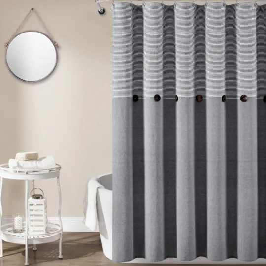 Kirkland's Home Button And Stripe Shower Curtain- Shower Curtains