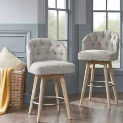Kirkland's Home Button Tufted Back Swivel Counter Stool- Bar Stools & Counter Height Stools