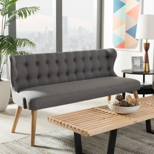 Kirkland's Home Button Tufted Splayed Settee- Sofas & Loveseats
