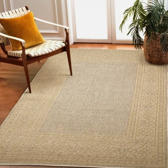 Kirkland's Home Camel Leopard Border Outdoor Area Rug, 6X9- Outdoor Rugs