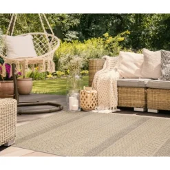 Kirkland's Home Camel Linear Sundry Outdoor Area Rug, 6X9- Outdoor Rugs