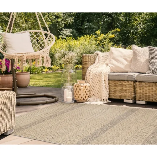 Kirkland's Home Camel Linear Sundry Outdoor Area Rug, 6X9- Outdoor Rugs