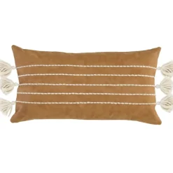 Kirkland's Home Camel Vegan Leather Tasseled Lumbar Pillow- Pillows