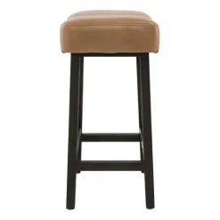 Kirkland's Home Camel Wood And Leather Backless Stool- Bar Stools & Counter Height Stools