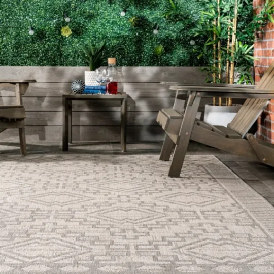 Kirkland's Home Cammie Gray Moroccan Geometric Outdoor Rug, 5X8- Outdoor Rugs
