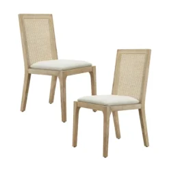 Kirkland's Home Cane Back Upholstered Wood Dining Chairs, Set Of 2- Dining Chairs
