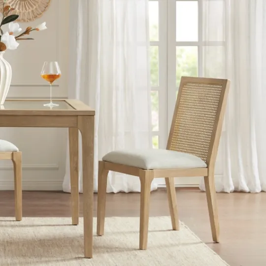 Kirkland's Home Cane Back Upholstered Wood Dining Chairs, Set Of 2- Dining Chairs