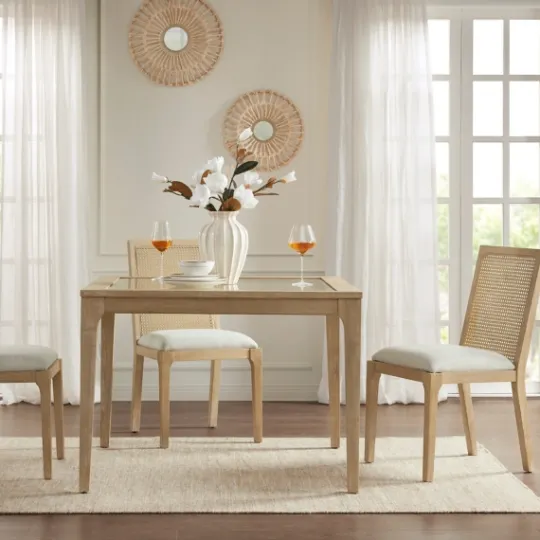 Kirkland's Home Cane Back Upholstered Wood Dining Chairs, Set Of 2- Dining Chairs