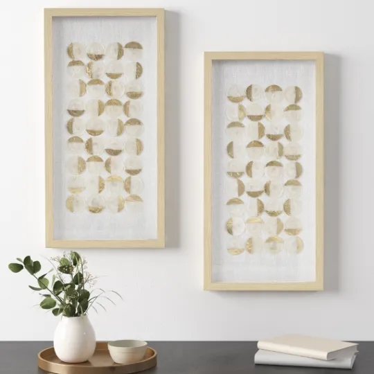 Kirkland's Home Capiz Shells Emblem Framed Wall Plaques, Set Of 2- Wall Plaques