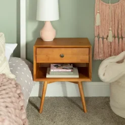 Kirkland's Home Caramel 1-Drawer Mid Century Nightstand- Nightstands