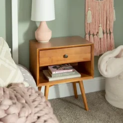 Kirkland's Home Caramel 1-Drawer Mid Century Nightstand- Nightstands
