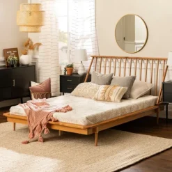 Kirkland's Home Caramel Mid-Century Modern Queen Bed Frame- Beds & Headboards