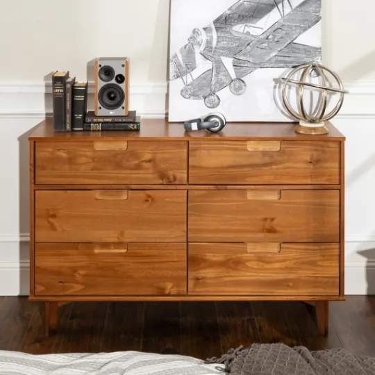 Kirkland's Home Caramel Mid-Century Modern 6-Drawer Dresser- Dressers & Chests