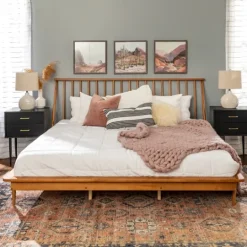 Kirkland's Home Caramel Mid-Century Modern Platform King Bed Frame- Beds & Headboards