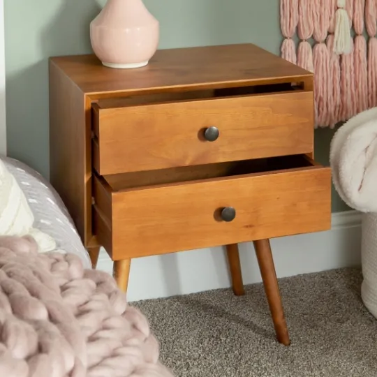Kirkland's Home Caramel Mid-Century Nightstand- Nightstands