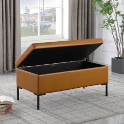 Kirkland's Home Caramel Vegan Leather Storage Bench- Benches & Ottomans