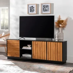 Kirkland's Home Carmel Wood Grooved Doors Tv Stand- Tv Stands & Media Consoles