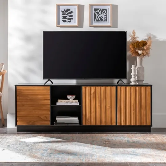 Kirkland's Home Carmel Wood Grooved Doors Tv Stand- Tv Stands & Media Consoles