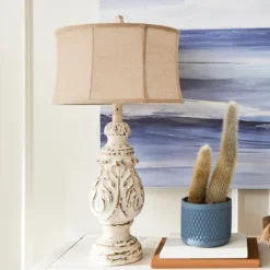 Kirkland's Home Caroline Distressed Cream Table Lamp- Table Lamps