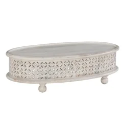 Kirkland's Home Carved Lattice Wood Oval Coffee Table- Coffee Tables