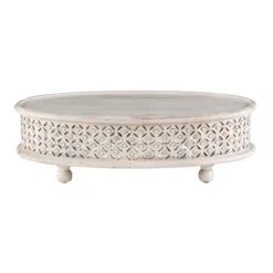 Kirkland's Home Carved Lattice Wood Oval Coffee Table- Coffee Tables
