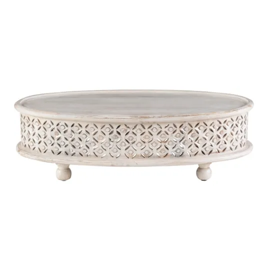 Kirkland's Home Carved Lattice Wood Oval Coffee Table- Coffee Tables