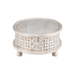 Kirkland's Home Carved Lattice Wood Oval Coffee Table- Coffee Tables